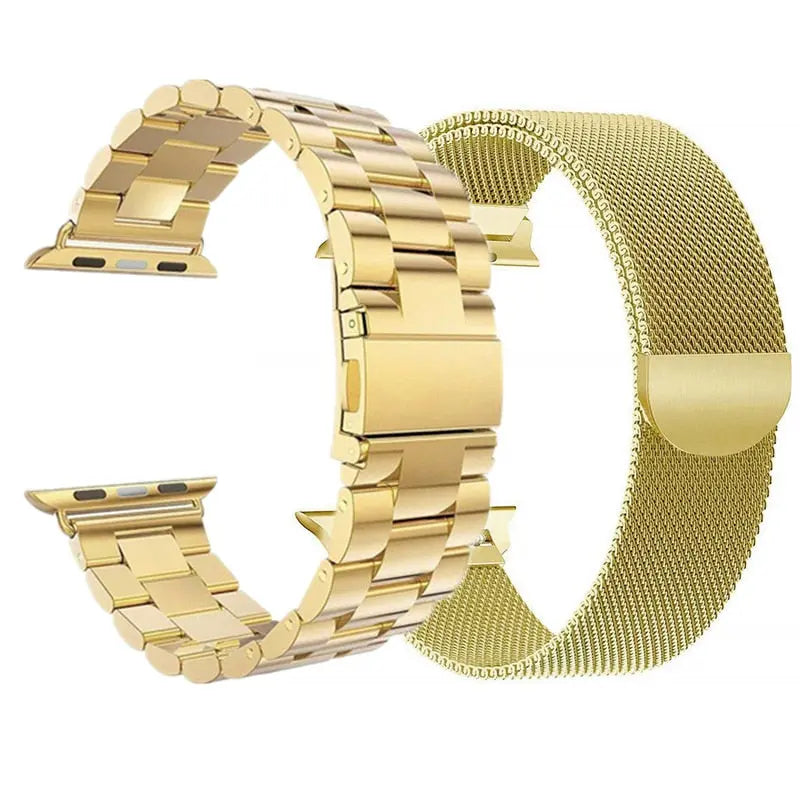 Premium Stainless Steel Mesh And Steel Link Bands 2 Pack For Apple Watch Series 8 - Pinnacle Luxuries