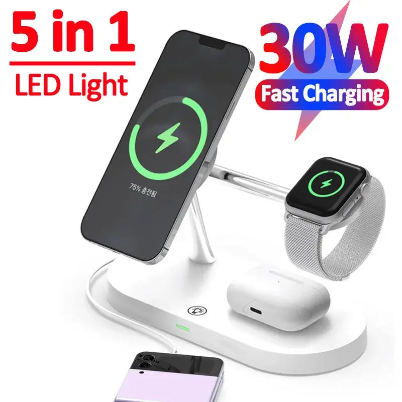 30W 3 in 1 Magnetic Wireless Charger Stand for iPhone 15 14 13 Pro Max Apple Watch 8 7 Airpods Induction Fast Charging Station Pinnacle Luxuries