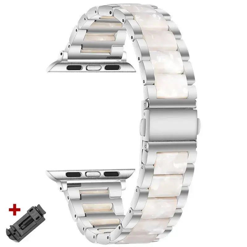 EleganceFit Resin & Stainless Steel Band for Apple Watch Series 10 – Luxury Style for Modern Women