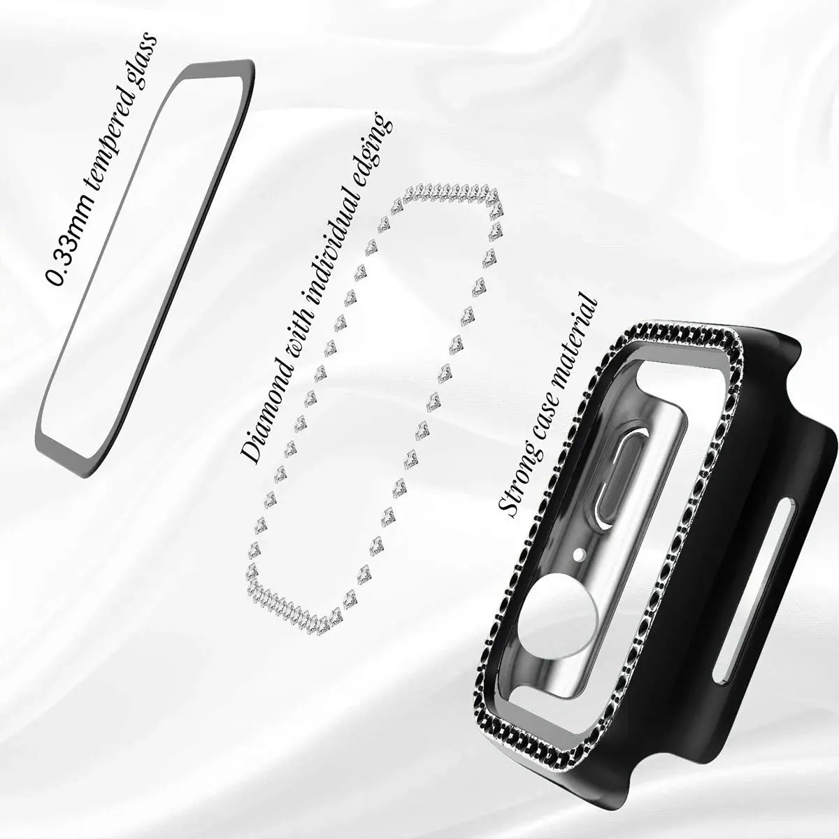 Glass+Diamond Cover For Apple Watch Case 46mm 42mm Bling Bumper Protector for iWatch series 10 46 42 mm WatchCase Pinnacle Luxuries