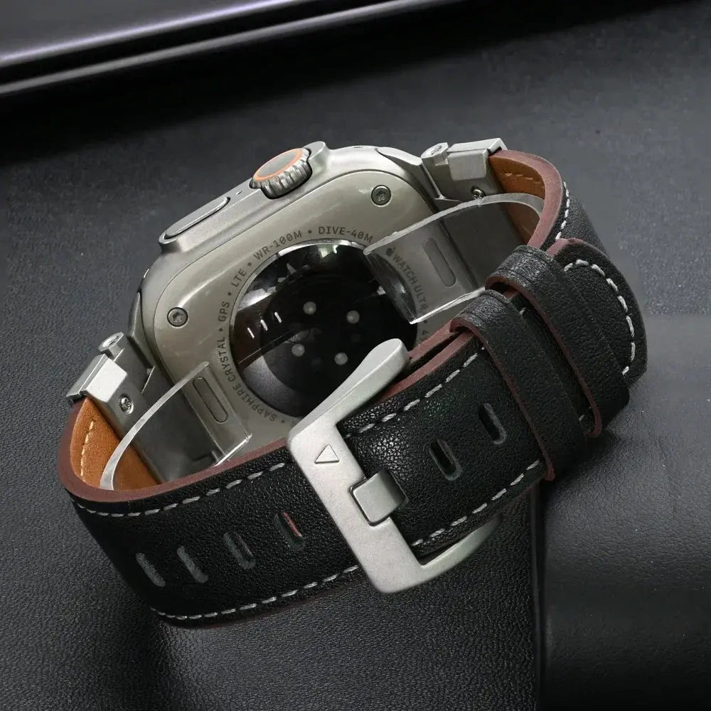 Leather Men Band for Apple Watch 10 46mm Ultra 2 49mm Series 9 7 8 45mm Luxury Bracelet for iWatch 44mm 6 5 se WatchBand Correa Pinnacle Luxuries