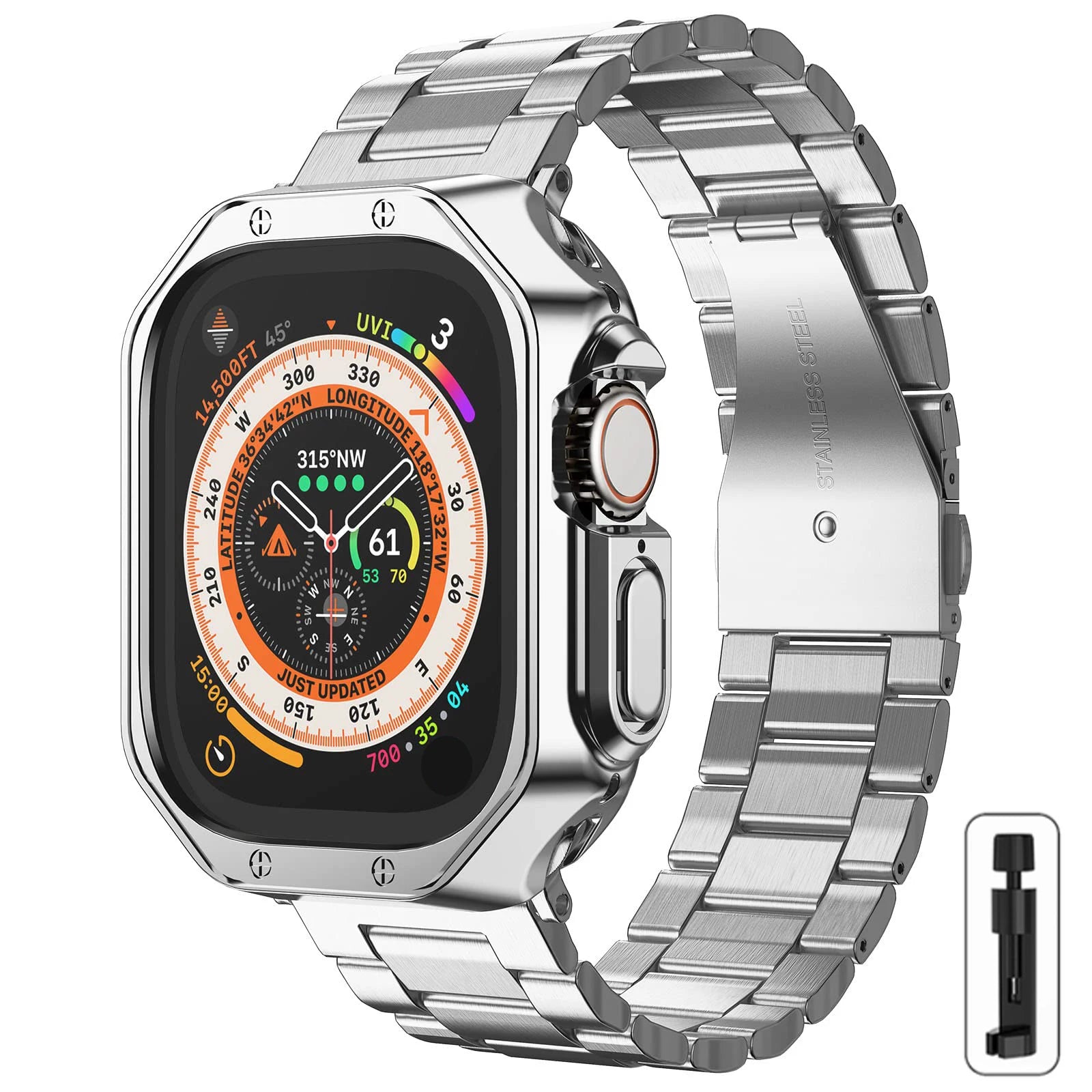 EliteGuard Stainless Steel Band & Protective Case for Apple Watch Ultra and Series 4-10