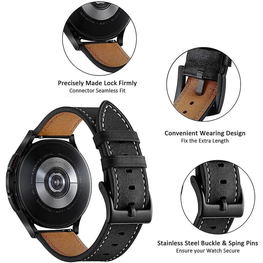 Leather+Stainless Steel Strap For Samsung Galaxy Watch 4 6 Classic 47mm 43mm 42 46mm Bracelet Galaxy Watch 6 5 4 40 44MM 5Pro 45 Pinnacle Luxuries