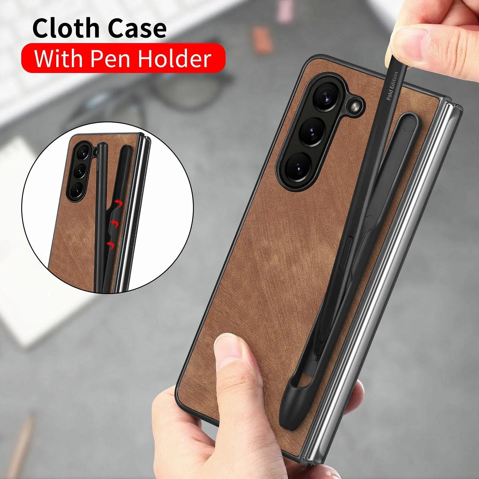 Retro Case for Samsung Galaxy Z Fold 5 Fashion with Pen Holder Elegant Touch Slim Thin Anti-Drop Protection Phone Cover Pinnacle Luxuries