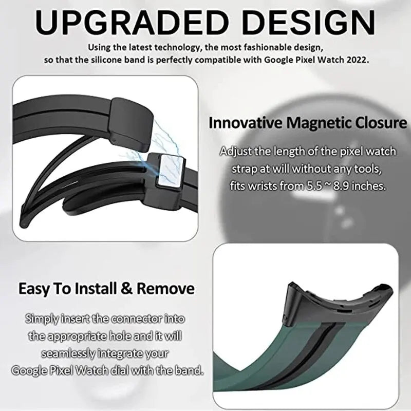 Silicone Bands for Google Pixel Watch Strap Magnetic Buckle Sport Band for Google Pixel Watch Breacelet Replacement Pinnacle Luxuries