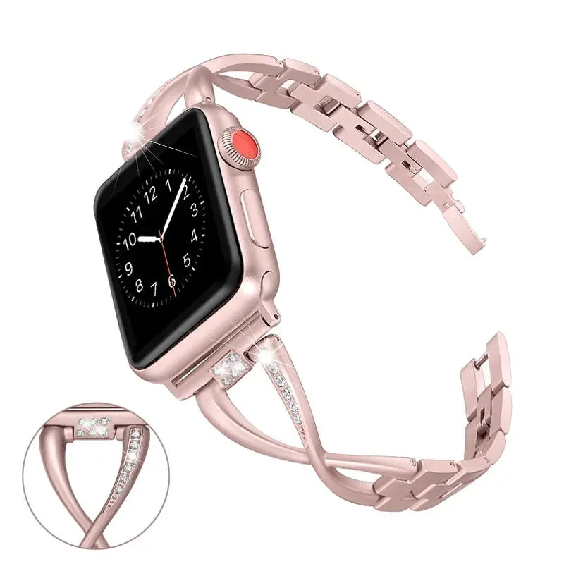 LuxeTwist Diamond Stainless Steel Band for Apple Watch Series 10 9 Ultra 1 2 – Women's Elegant Bracelet