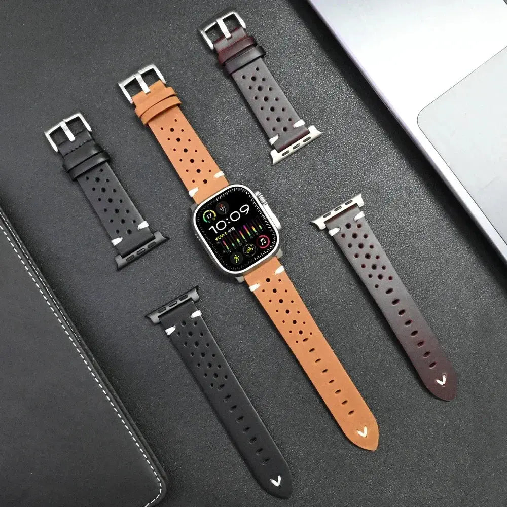 men Leather sports Band for Apple Watch Ultra 2 49mm Series 9 8 7 45mm Titanium Connector Strap for IWatch 6 5 4 Se 3 44mm 42mm Pinnacle Luxuries