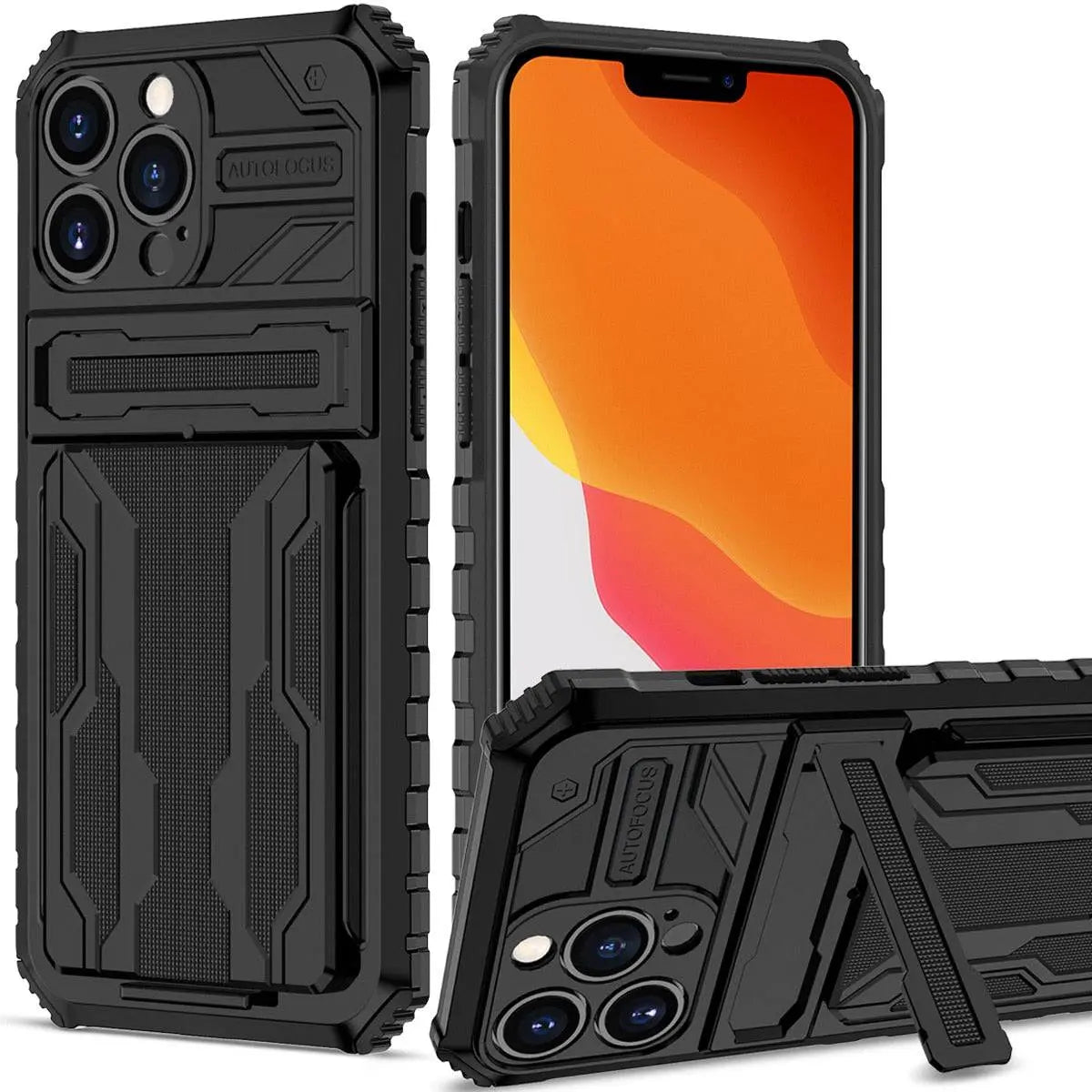 Spartan Military Grade Card Holder Kickstand Case For iPhone 13 12 11 - Pinnacle Luxuries